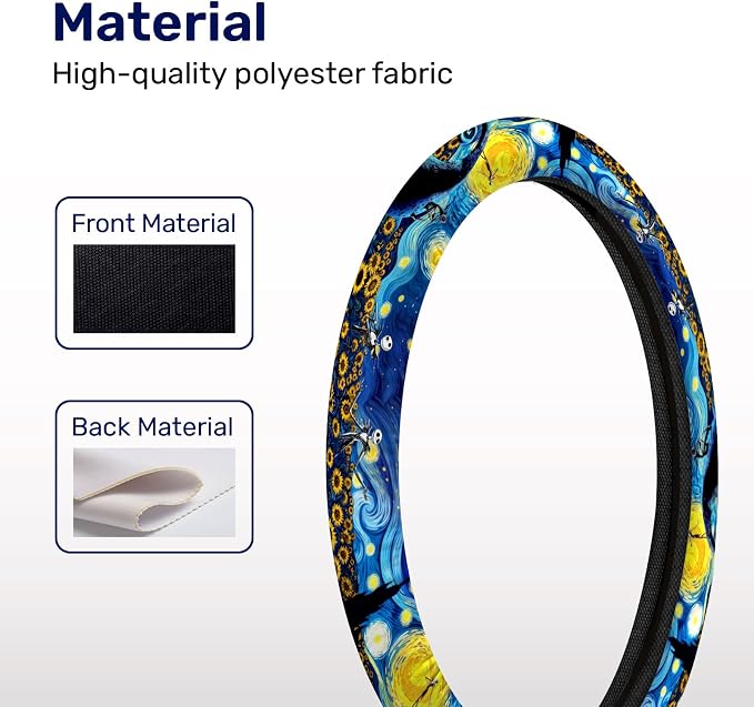 Blue Starry Gothic Steering Wheel Cover, Polyester Non-Slip Car Wheel Grip, Universal 15 Inch Auto Accessory