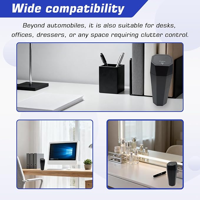 2 Pcs Black Car Trash Can with Lid, Universal Car Accessories Waterproof Garbage Can, 8.18 in × 3.28 in