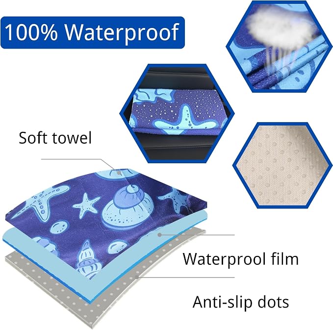 Waterproof Car Seat Cover for Front Seats, Protector for Cars SUVs Trucks, Sweat Towel Seat Covers Bucket for Gym,Workout,Beach,Hiking Swimming(Conch Shells Starfish, 2PCS)