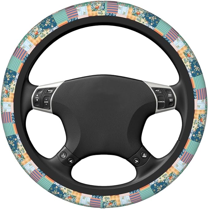 Boho Patch Elastic Steering Wheel Cover Non-Slip Breathable Steering Wheel Protector Fit Auto, SUVs, Truck