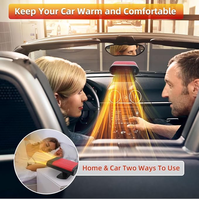 12V Car Heater, Portable Car Heater Portable Car Heater and Defroster Windshield DefoggerThat Plugs into Cigarette LighterWindshield Defogger and Defroster (Red)