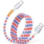 USB A to USB C Cable 3FT,Beaded Charger Cord for iPhone 17 16 Pro Max 17e 15 Car play,Type C Cute Car Charger Cord for iPad 10 11th A16/Samsung S26 S25 S24 S23 FE/Android Phone Girl Women,Blue-Orange