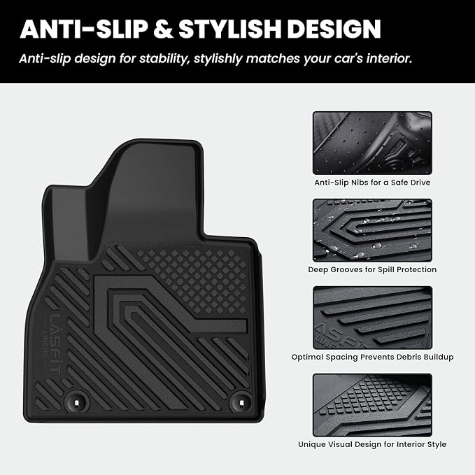 Floor Mats & Backrest Mats & Cargo Mat for Kia Telluride 2025 2024 2023 2022 2021 2020, All Weather TPE Custom Fit Floor Liners with Full Set Car Mats & Trunk Mats Accessories, Black