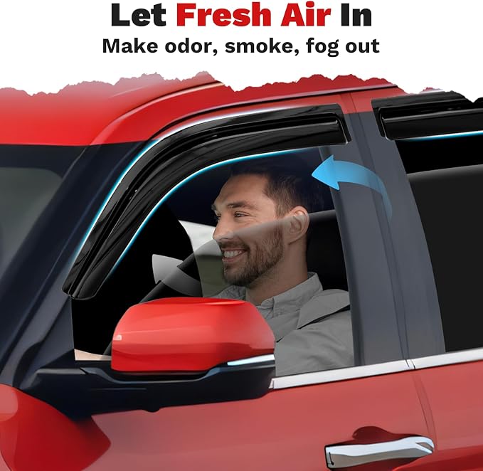 Tundra Rain Guards - Window Visors for Toyota Tundra CrewMax Cab 2022-2025 2026, Outside-Mount Tape-On Side Window Wind Deflectors for Tundra Accessories, Vent Visors Shades Rainproof 4PCS