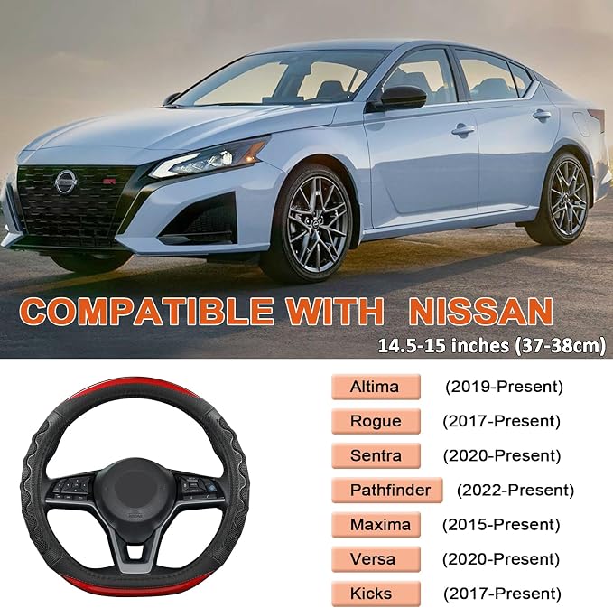 Steering Wheel Cover for Nissan Altima Rogue - Car Steering Wheel Cover for Nissan D Shape(Red-D-Shaped)
