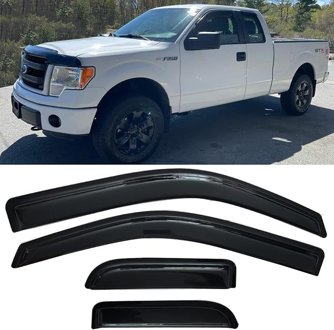 Window Visors Rain Guards Side Vent Guard Shade Sun Wind Deflectors for Ford F150 2004-2014 Super/Extended cab, 94738 4-Pieces Set