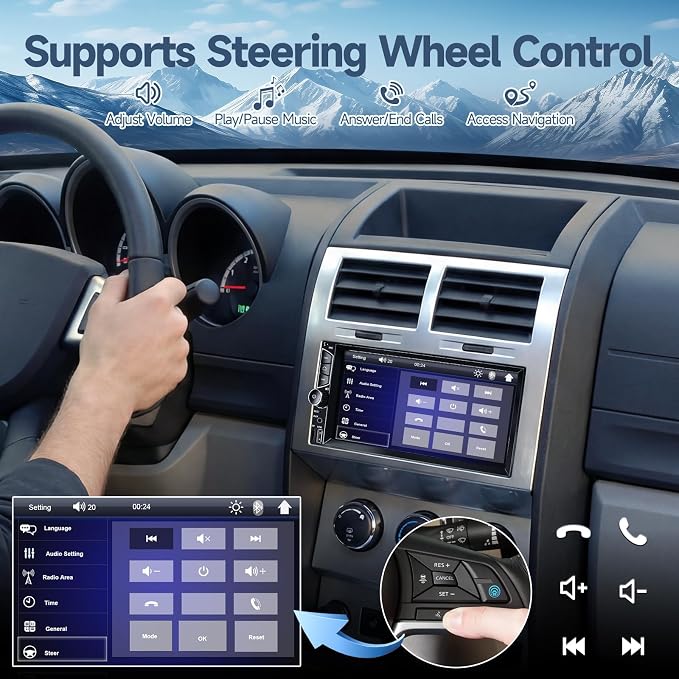 7inch Car Stereo Double Din Radio Touchscreen with Backup Camera Multimedia Car Audio Support Mirror Link, Bluetooth Caller ID, FM/MP3/MP4/USB/Subwoofer,Aux Input Car Audio Receivers
