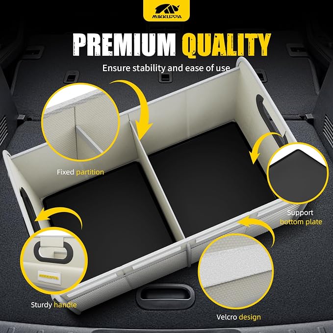 Car Trunk Organizer - 70L Collapsible Trunk Organizer with Reinforced Handles for Groceries, Car Storage Organizers for SUV Auto Truck Van with Non Slip Bottom (White)