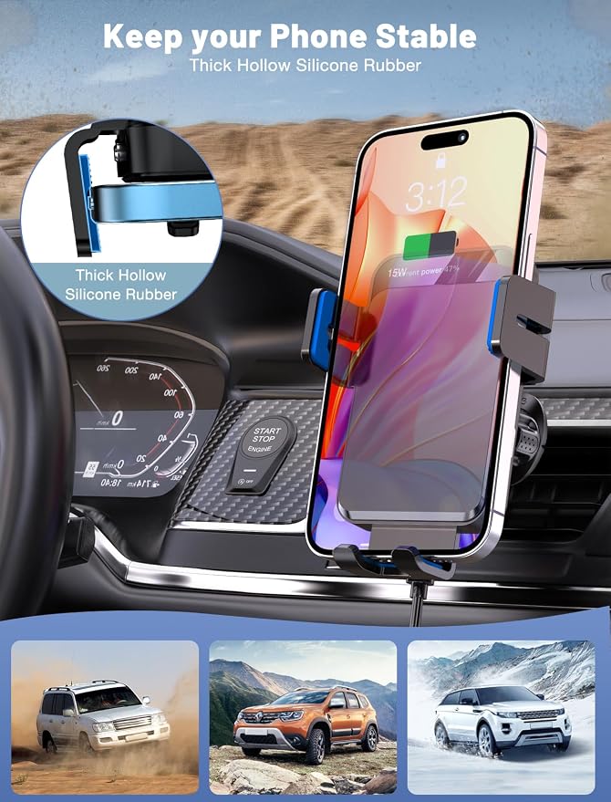 Wireless Car Charger, Auto-Clamping Car Mount 15W/10W/7.5W Fast Charging Air Vent Car Phone Mount Compatible with iPhone 16 15/14/13/13 Pro/12 Pro Max/12 pro/12/11/10/8 Series, Samsung Galaxy