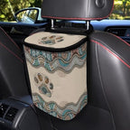 Boho Paws Print Car Trash Can with Lid, Leak Proof Auto Trash Bag Hanging Vehicle Garbage Can Multipurpose Storage Container for Back Seat Road Trip