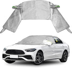 Windshield Window Snow Cover with 2 Hooks and 2 Mirror Covers Ice and Snow Front Window Sunshade Cover Fit for SUVs, Trucks, Cars (White-Sedans)