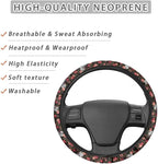 Auto Steering Wheel Covers Anti-Slip Safety Stretch-on 14-15 inch | Skull Flower Print, Steering Wheel Protector with Cloth for Women Keep Warm Comfort Grip Sweat Absorption Neoprene