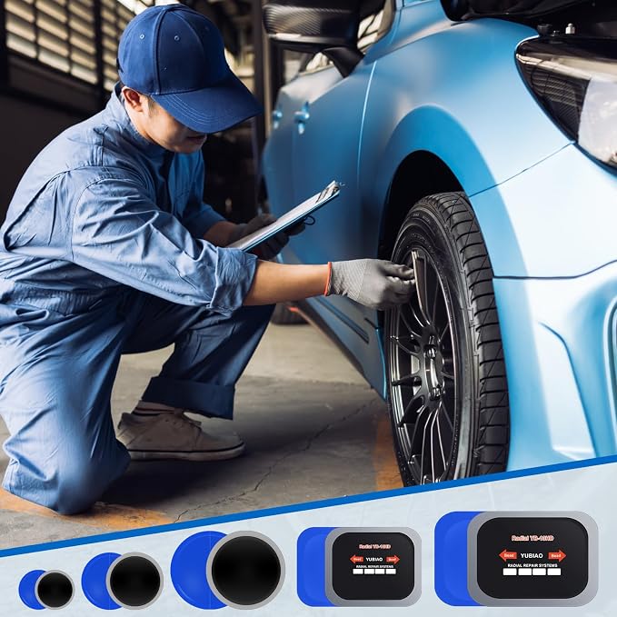 150 Pcs Tire Patches 5 Sizes Rubber Radial Tire Repair Patch Plug Kit Heavy Duty Emergency Repair Tool for Puncture Car Truck Bus Tractor Vehicle Motorcycle 32, 42, 58, 65x80, 85x120 mm