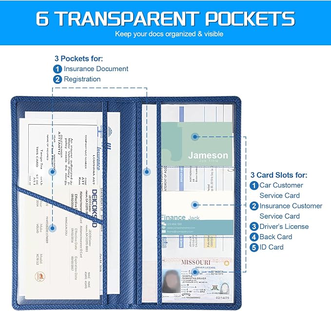 1Pack Car Registration and Insurance Holder,Car Document Holder for Cards License with Magnetic Shut,Vehicle Glove Box Car Organizer for Documents, Cards, License(Carbon Fiber Blue)