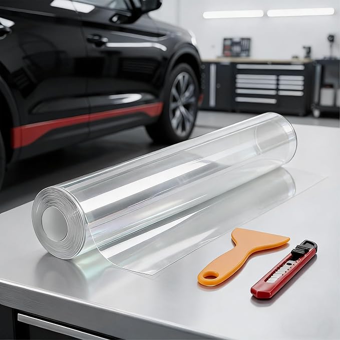 Car Door Protector, 7.87In x 10ft Clear Auto Door Sill Protective Film Tape with Scraper & Knife, Universal Transparent Doors Entry Protector Edge Guards for Most Vehicles