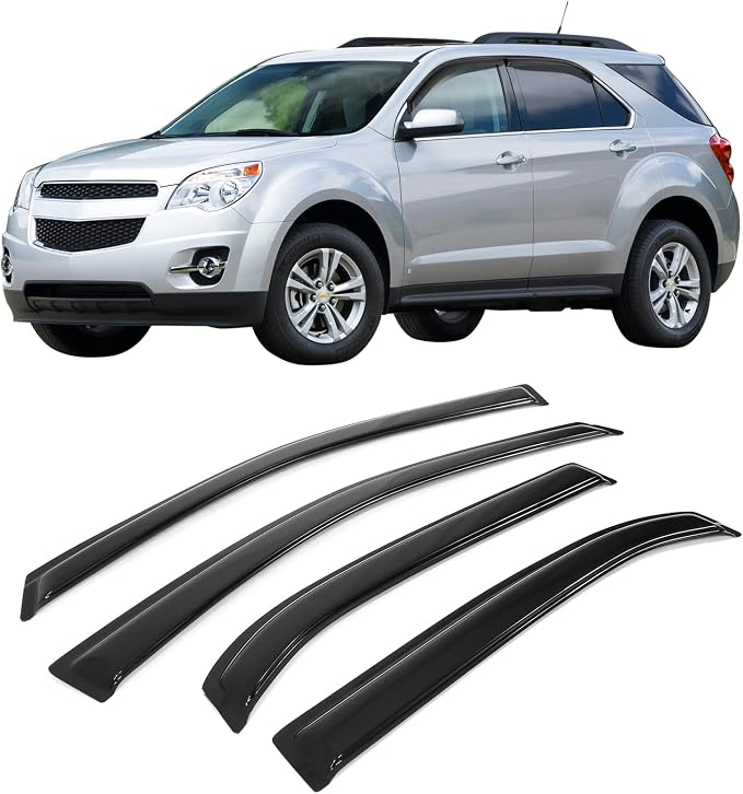 Fit 2010-2017 Chevy Equinox Slim Style Acrylic Smoke Tinted Window Visors |, Dark Smoke, Improve Circulation, Impact Resistant, Waterproof, Anti Fog, Wind Sun Rain Vent Guards, 4PCS