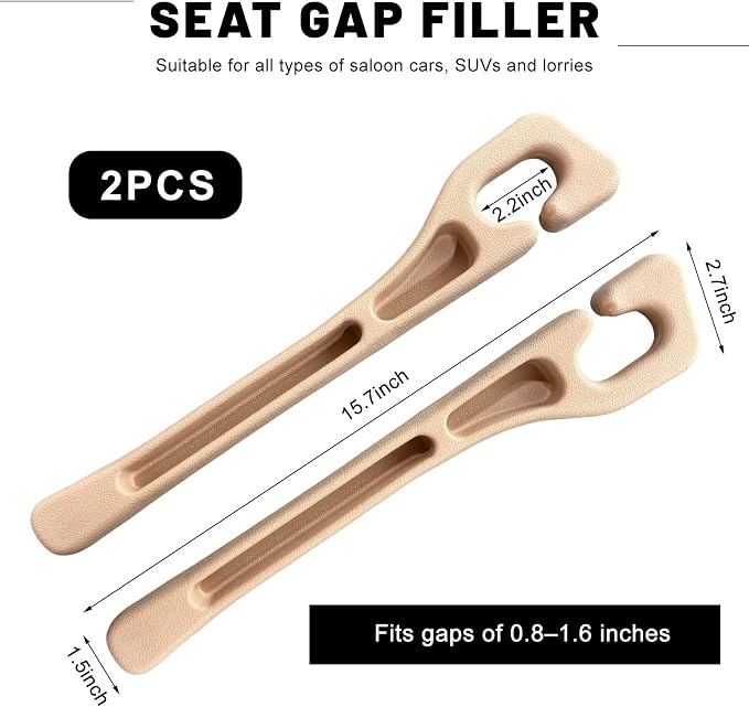 2 PCS Car Seat Gap Filler, Multi-Purpose Auto Seats Gaps Filler Side Organizer with Storage Slot, Super Flexible Gap Blocker Between Seat and Center Console, Car Accessories (Beige)