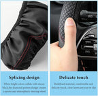 Car Steering Wheel Cover, 15 Inch Anti-Slip Stretch Leather Steering Wheel Protector, Comfortable Breathable Sporty Steering Wheel Cover for Women Men, Car Accessories (Black, AD)