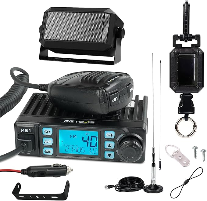 MB1 CB Radio kit, with Retractable Microphone Holder, Magnetic Antenna, External Speakers, Cigarette Lighter Plug, Long Range CB Radio for Truck