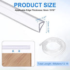 Clear Edge Trim, 13.1Ft Silicone U Channel Edge Protector, Edges Guards Fits 5/16" for Car Doors Sheet Metal Parts (15/32" W x 1/2" H)