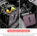 Car Foldable Trash Can, Bling Rhinestone Oxford Garbage Container Hanging Waterproof Organizer, Mini Crystal Dustbin Waste Basket Leakproof Trash Bin for Car Office Kitchen (Light Pink)