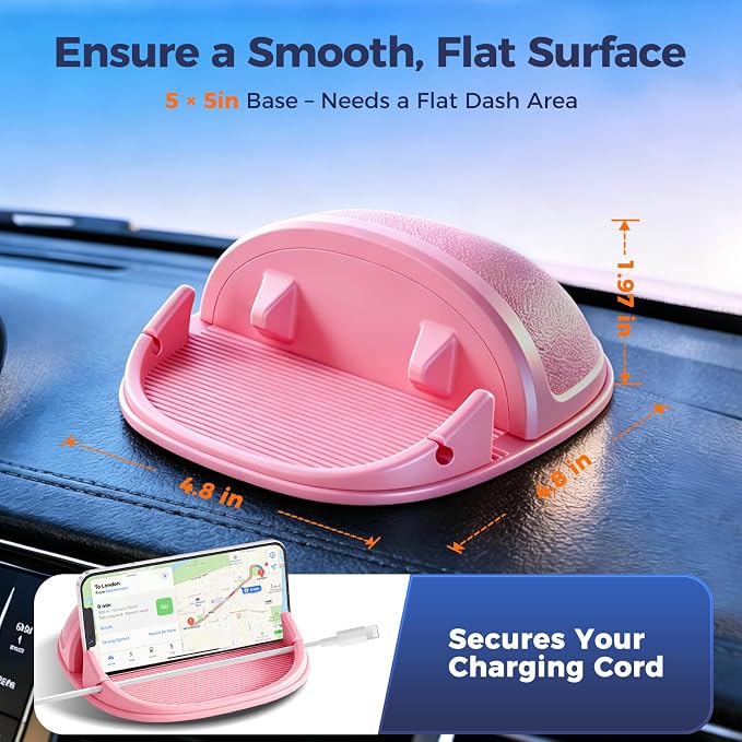 Car Phone Holder, Car Phone Mount Silicone Car Pad Mat for Various Dashboards, Slip Free Phone Stand Compatible with iPhone, Samsung, Pink
