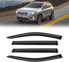 Rain Guards for 2014-2023 Jeep Cherokee, Out-Channel Window Visor Shields Vent Deflector Shade Wind Dark Smoke Jeep Cherokee KL Latitude Altitude Limited Trailhawk, Tape-On Outside-Mount, 4PCS