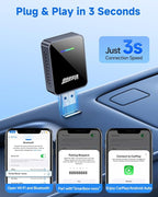 𝟐𝟎𝟐𝟔 𝐔𝐩𝐠𝐫𝐚𝐝𝐞𝐝 Android Auto & CarPlay Wireless Adapter, One Click Multi Device Switching, Ultra-Fast 5.8GHz WiFi, Bluetooth 6, Plug & Play USB-A/C for 2016+ Car Models