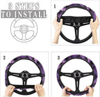 Car Steering Wheel Cover Soft Stretch Auto Steering Wrap Protector for Women Men, Universal Halloween Auto Accessories Fit Most Vehicles, Bat Purple Tie-dye