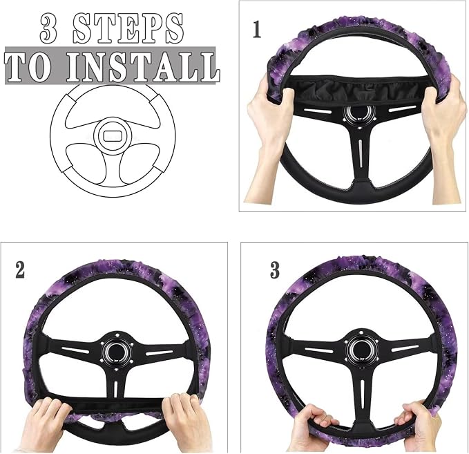 Car Steering Wheel Cover Soft Stretch Auto Steering Wrap Protector for Women Men, Universal Halloween Auto Accessories Fit Most Vehicles, Bat Purple Tie-dye