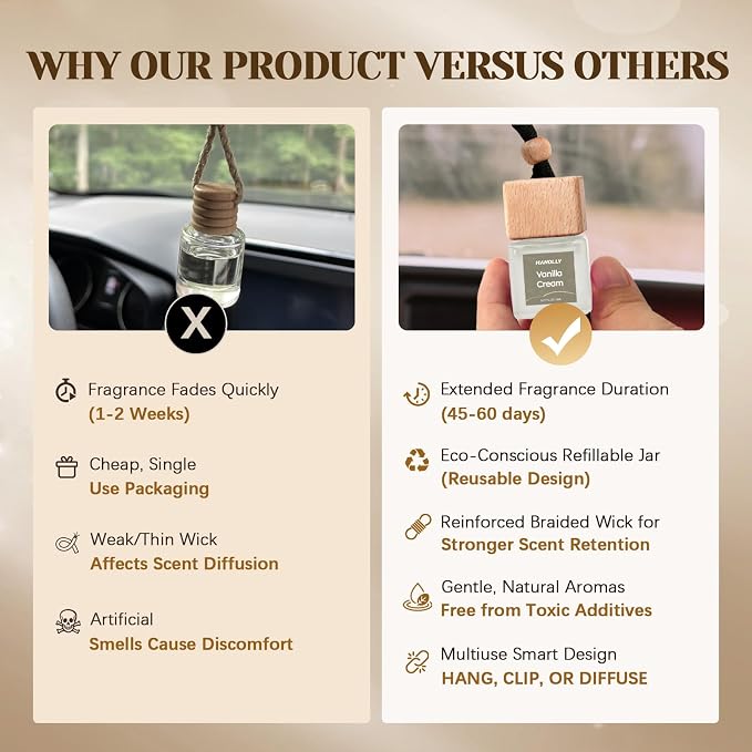 Car Air Freshener Hanging 2 Pack – Vanilla Cream Car Freshener Diffuser, Fall Car Air Freshener for Women and Men, Lasting up to 45 Days.0.27 FL OZ/8ML