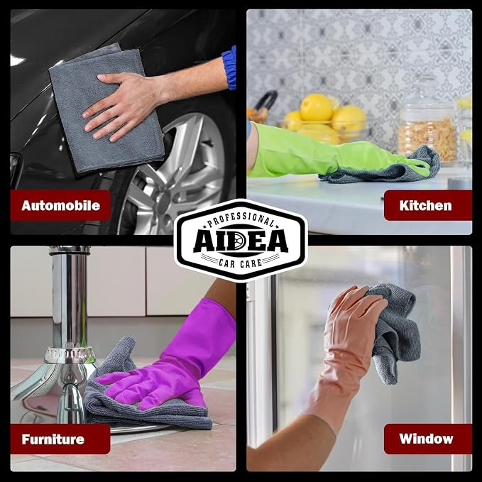 AIDEA Microfiber Cleaning Cloth Grey, 600PK, Microfiber Towels for Cars, Shop Towels Cleaning Rags, Premium Wash Cloths, Absorbent Towel for SUVs, House, Kitchen, Commercial, Cleaning Supplies 12×12"
