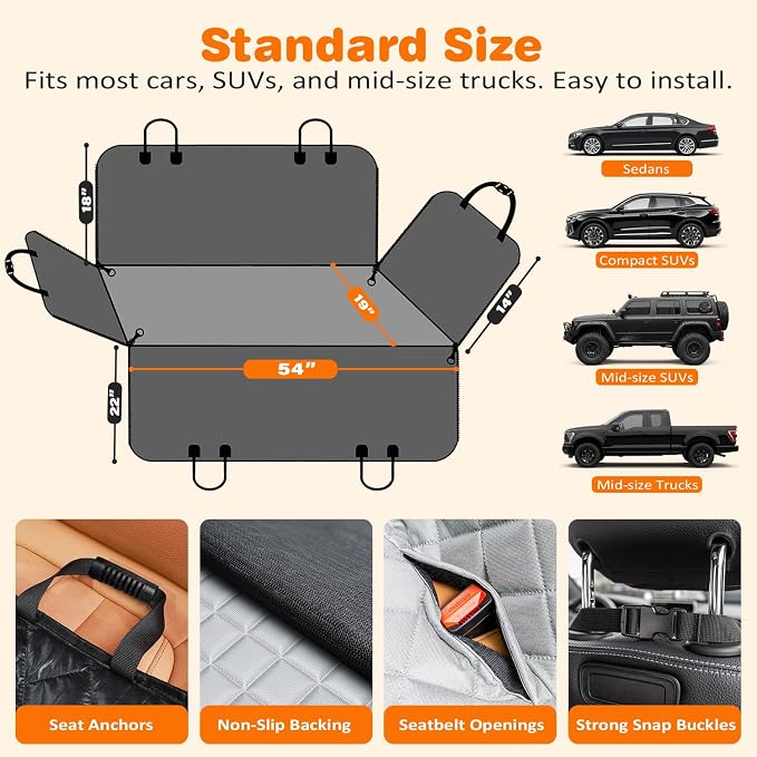 Dog Car Seat Cover for Pets 100% Waterproof Seat Cover Hammock 600D Heavy Duty Scratch Proof Nonslip Durable Soft Back Seat Covers for Cars and SUVs