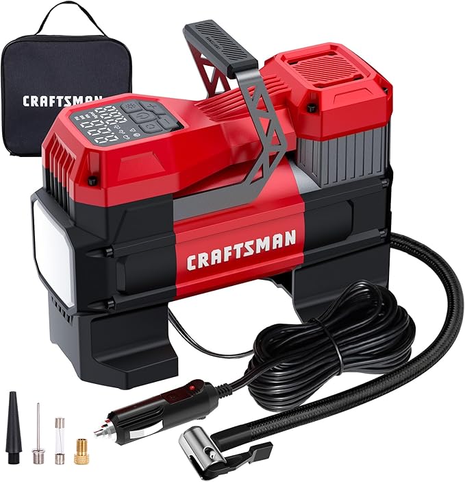 Portable 12V Tire Inflator with Digital Gauge & Auto Shut-Off | 150 PSI Air Compressor with LED Light and 12V DC Car Plug Compact Air Pump for Car Tires, Bikes & Sports Equipment
