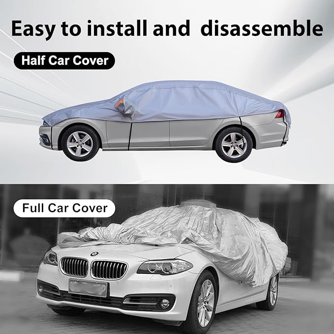 Half Car Cover SUV, Top Cover for Windshield & Sunroof Protection with Cotton Liner, Hail Protector Car Cover Waterproof All Weather for Snow, Sun,Rain,Dust,Size L