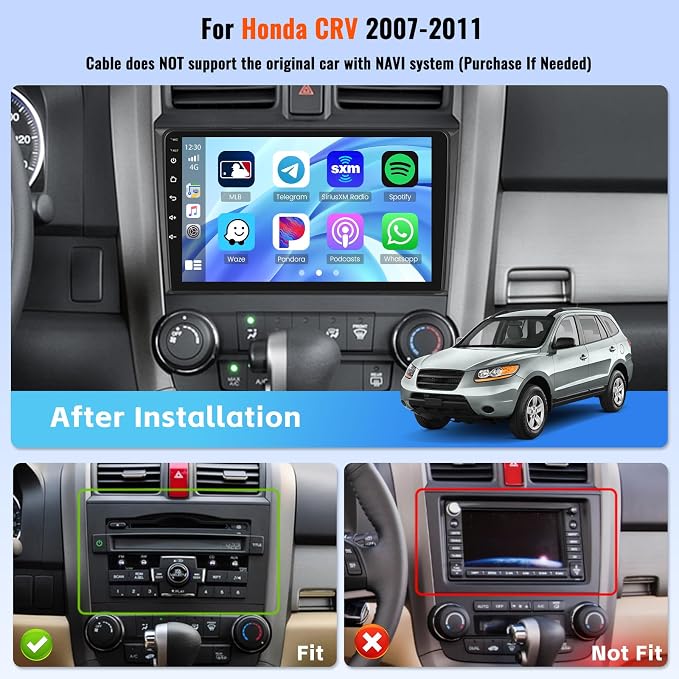 [4+64G] Android 15 Car Radio for Honda CRV 2007-2011, Car Stereo with Wireless Carplay Android Auto GPS Navigation WiFi 9 Inch Touchscreen WiFi Bluetooth FM/RDS Rear View Camera Microphone