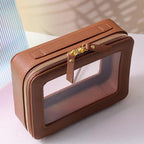 Toiletry bag waterproof cosmetic organizer with handle large opening for travelling car organizer (Brown)