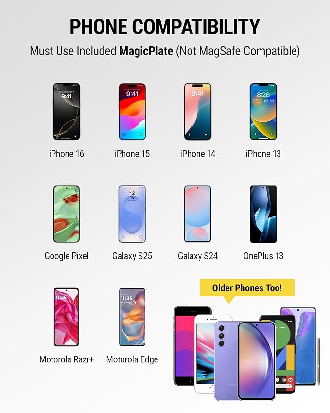 MAGDMB MagicMount Magnetic Phone Mount for Car, Dashboard Cell Phone Holder with 360° Adjustable Magnet Head, Universal Phone Stand for Car Compatible with iPhone, Samsung, and All Devices
