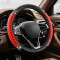 Bling Soft Leather Steering Wheel Cover, Steering Wheel Protector, 15 Inch Rhinestones Car Elastic Protector with Crystal Diamond for Women Girls, Car Accessory for Vehicles (Red)