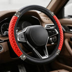Bling Soft Leather Steering Wheel Cover, Steering Wheel Protector, 15 Inch Rhinestones Car Elastic Protector with Crystal Diamond for Women Girls, Car Accessory for Vehicles (Red)