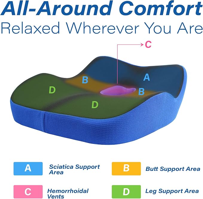 Car Seat Cushion for Driving, Car Seat Pillow for Short Drivers | Ergonomic Memory Foam Seat Cushion for Pain Relief, Adult Booster Seat for Car, Butt Cushion for Car, Truck, Office, Blue