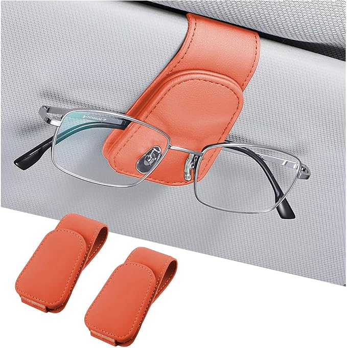 Sunglasses Holders for Car Sun Visor, Leather Eyeglasses Hanger Mounter, Magnetic Glasses Holder and Ticket Card Clip, Auto Interior Accessories Universal for SUV Pickup Truck