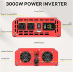 3000 Watts Power Inverter 12V DC to 110V/120V AC Converter Peak Power 6000W Car Inverter with LCD Display, 2 AC Outlets, 3.1A USB Port for RV, Camping,Truck, Boat, Off-Grid Solar System