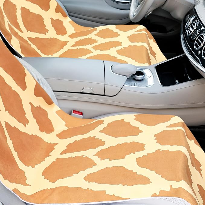 Car Seat Towel Covers with Storage Bag, 63 x 32 Inch Universal Non Slip Waterproof Sweat Protector for Car Truck, Gym Swimming Running, Machine Washable(2 Pack,Giraffe Pattern)