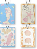 Pastel Coastal Summer Beach Car Air Freshener 4 Pcs, Mermaid Seashell Floral Surfboard Ocean Hanging Air Freshener for Cars Closet Drawer Books, Cute Beachy Car Accessories for Women Girls