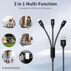 Multi Charging Cable,USB C Splitter Cable,3 in 1 Charging Cord with 3 Type-C Port for iPhone 16 15 Pro Max Galaxy S23 S22 S10 Note 20 Cell Phones Tablets and More,1Pack 5FT