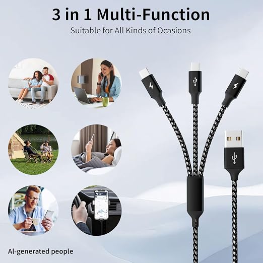Multi Charging Cable,USB C Splitter Cable,3 in 1 Charging Cord with 3 Type-C Port for iPhone 16 15 Pro Max Galaxy S23 S22 S10 Note 20 Cell Phones Tablets and More,1Pack 5FT