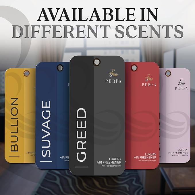 9PCS Greed Disposable Air Fresheners for Men | Long Lasting Car Air Freshener with Greed Fragrance | Lasts for 2 Weeks | Strong Car Perfume with Odor Eliminating Technology | by