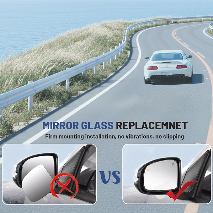 Passenger Right Side Mirror Glass - Compatible with Chevy & GMC Vehicles - Equinox 2018-2024, Terrain 2018-2024, with Heated/Blind Spot Detection, w/o Auto Dimming, Replace# 23406431
