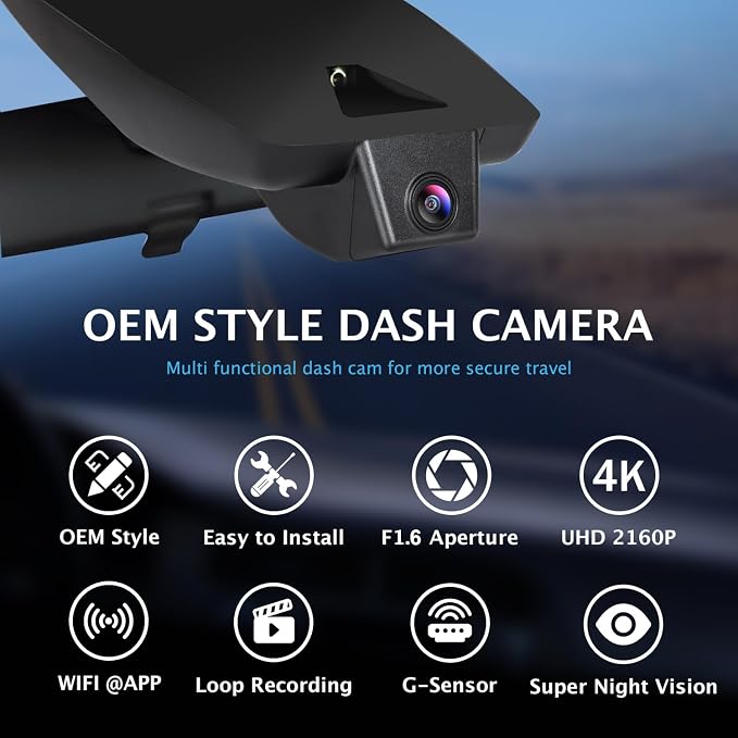 4K Dash Cam Compatible with Toyota RAV4 2019-2021, Prime 2021-2024,LE Limited Premium XLE TRD Hybrid Model A,No Vent Hole,OEM Size,UHD 2160P,Loop Record,G Sensor,WiFi & APP,64GB Card
